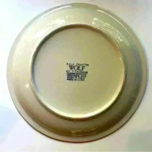 Tienshan Folk Craft Lone Wolf Stoneware Platter  Black Blue White 12" - Picture 3 of 4